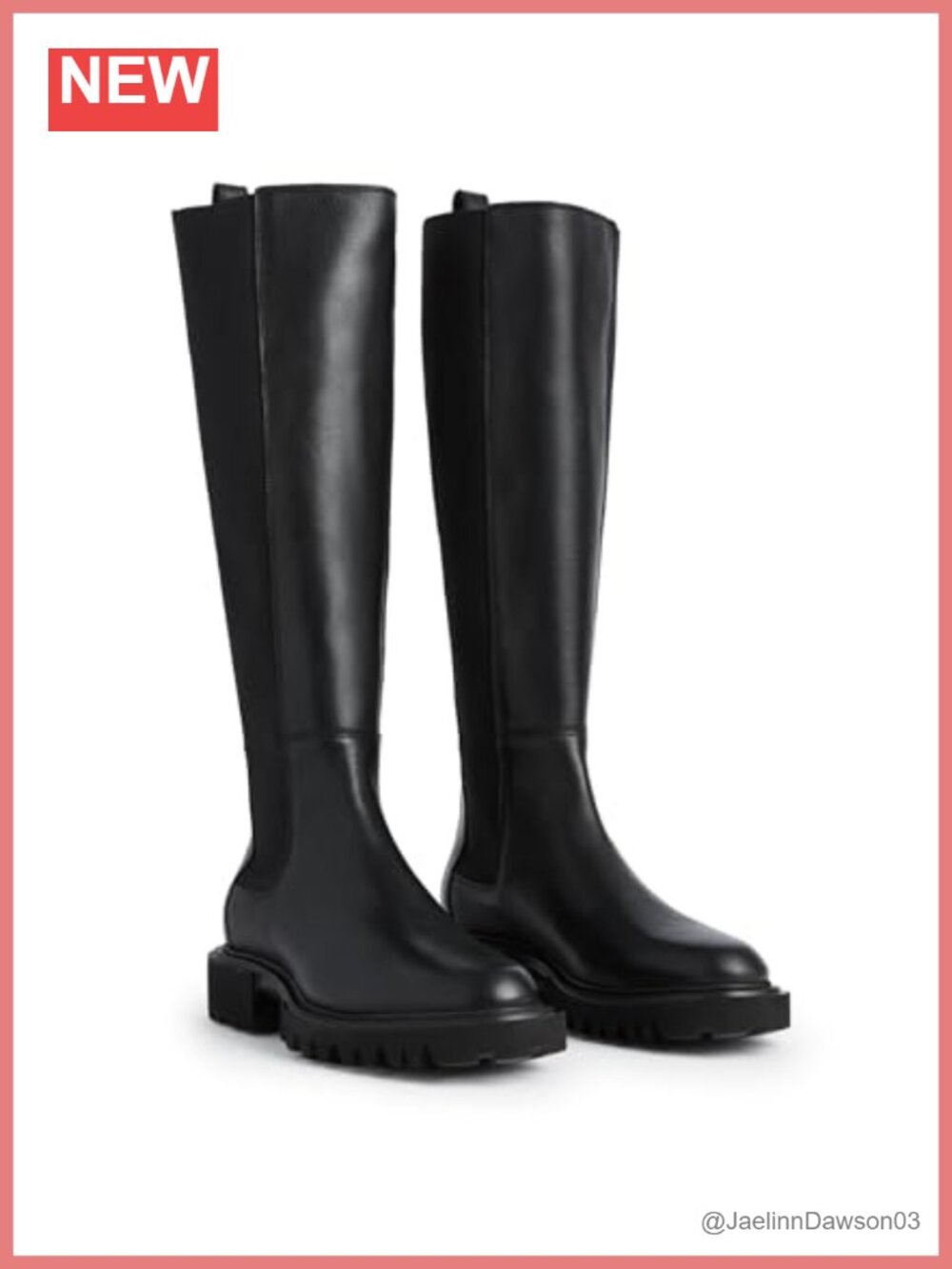 Knee-High Leather Boots with Elastic Gusset, Round Toe, Chunky Sole